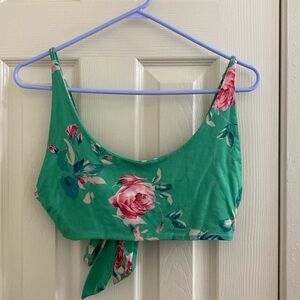 Green floral tie back crop top